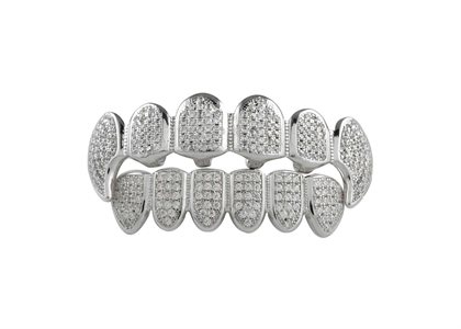 14 KT Rhodium Plated Hip Hop Top and Bottom Grillz